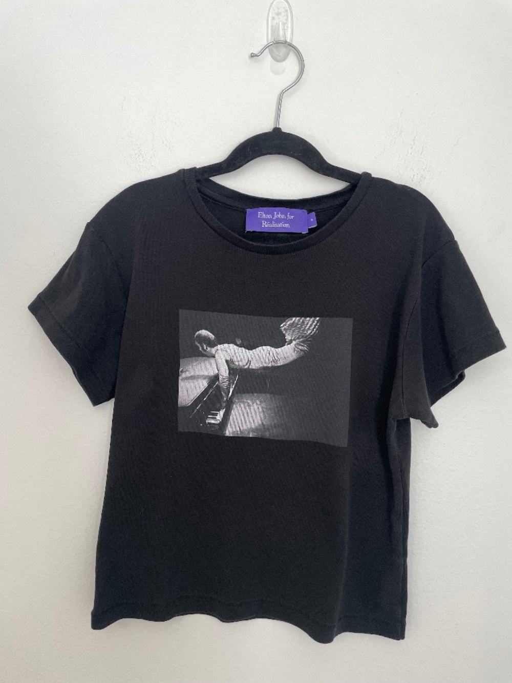 Realisation Par Jump Baby Tee Elton Jon Crop Black T-Shirt Women's Small
